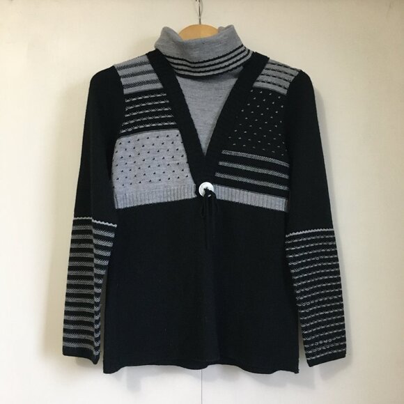 Vintage Striped Wool Blend Empress Waist Y2K Vibe Turtleneck Sweater - Picture 3 of 11